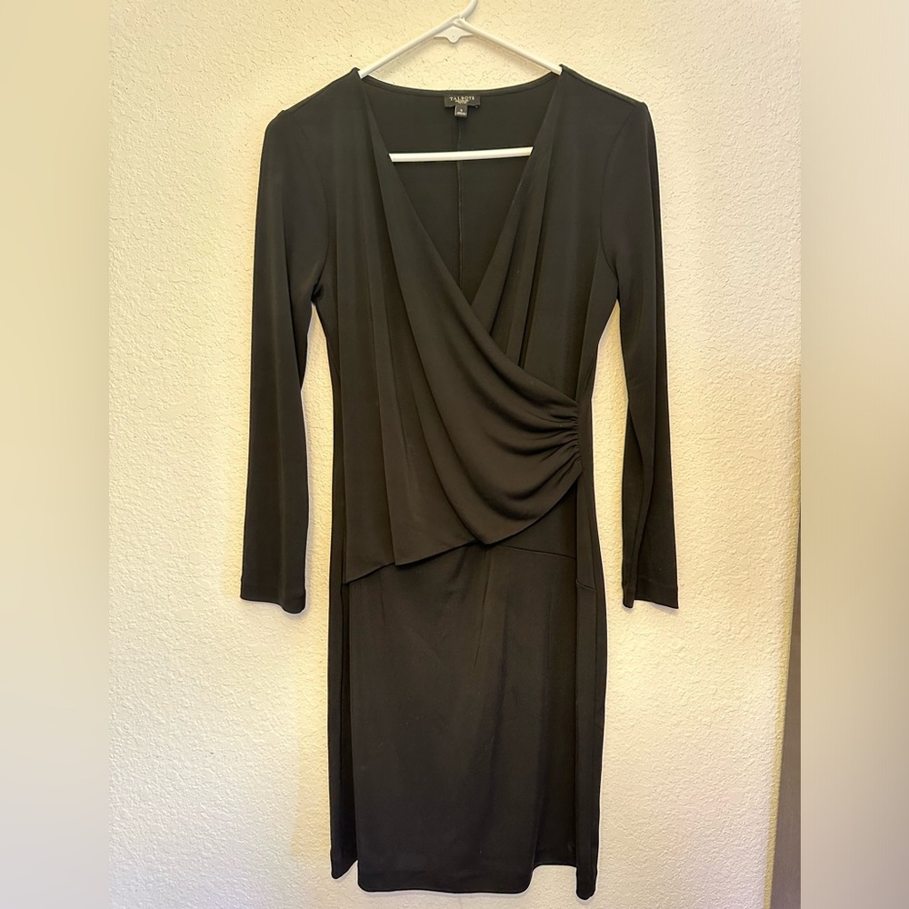 Talbots Professional Long Sleeve Midi Dress with Side Ruching and V Neck